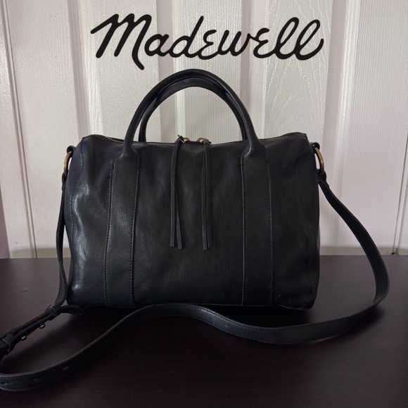 Madewell Black Leather Prague Satchel Bag Top Handle - Picture 1 of 10
